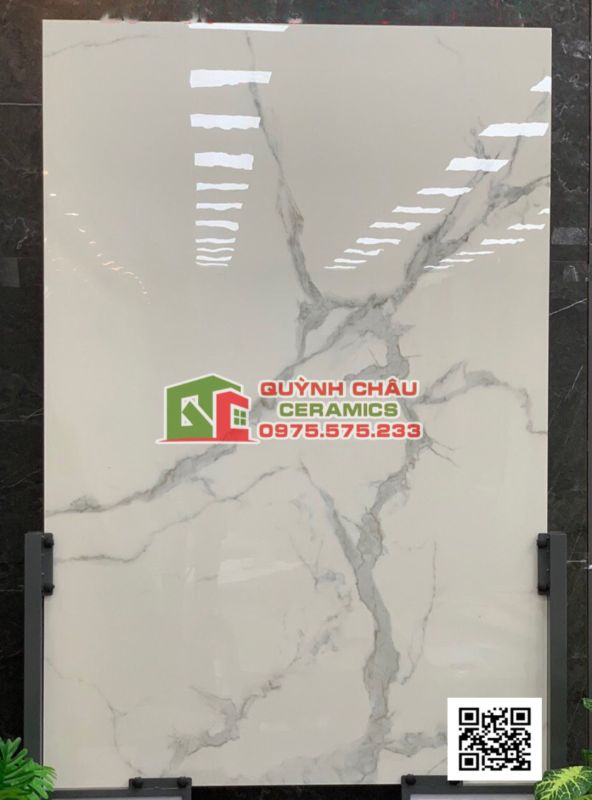 Gạch ốp lát ấn độ 120x180 trắng vân khói ngẫu nhiên Botochino Staturio bề mặt siêu bóng