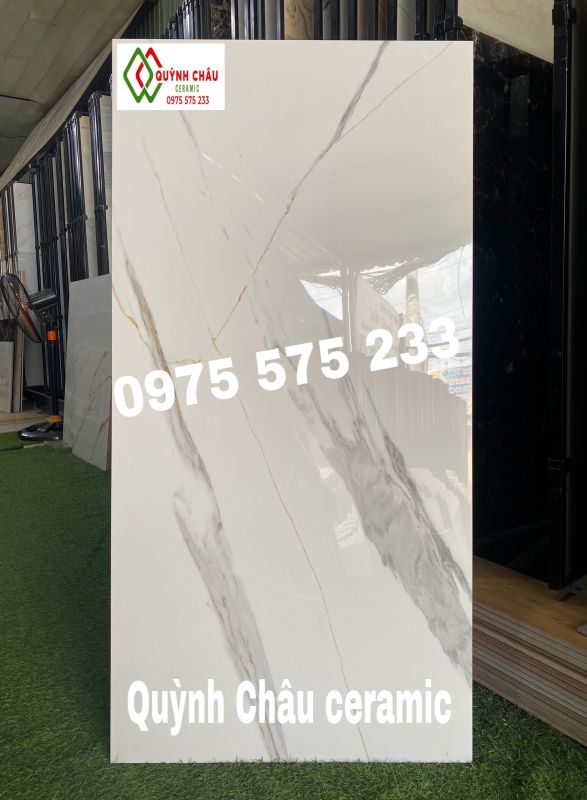 Gạch lát nền 60x120 trắng vân vàng xám đẹp bóng kiếng loại tốt