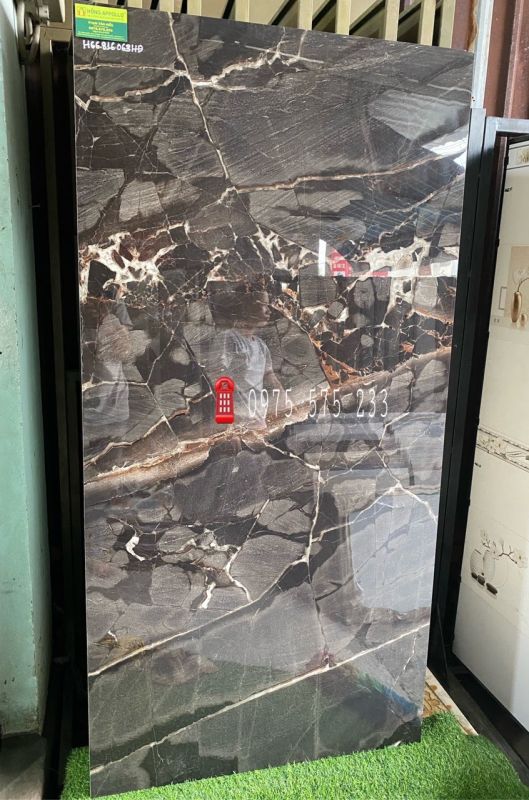 Gạch lát nền cao cấp 80x160 bóng kiếng ốp mặt tiền nâu đen sạch chống trầy tốt 3418