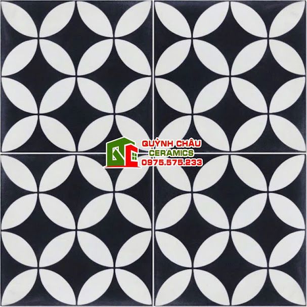 Gạch bông 20x20 đồng tiền hoa văn đen trắng