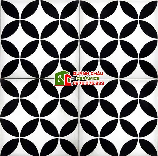 Gạch bông lát nền 30x30 hình đồng tiền đen trắng