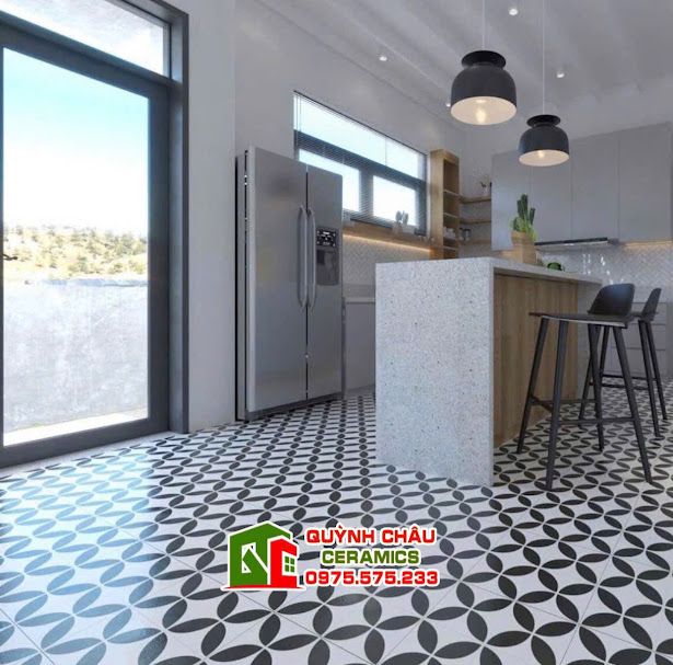 Gạch bông lát nền 30x30 hình đồng tiền đen trắng