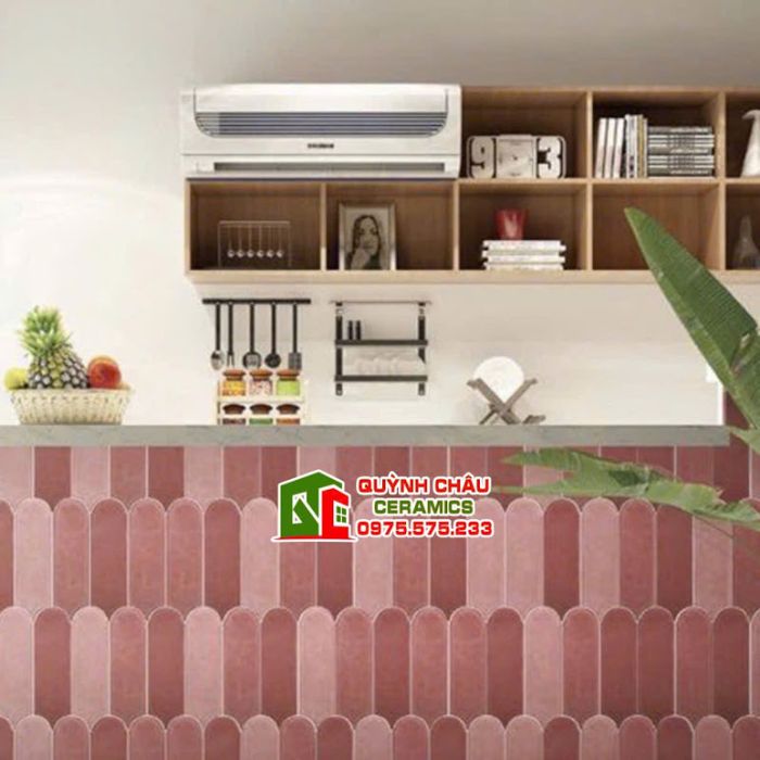 Gạch thẻ lông vũ màu hồng đậm gợn sóng