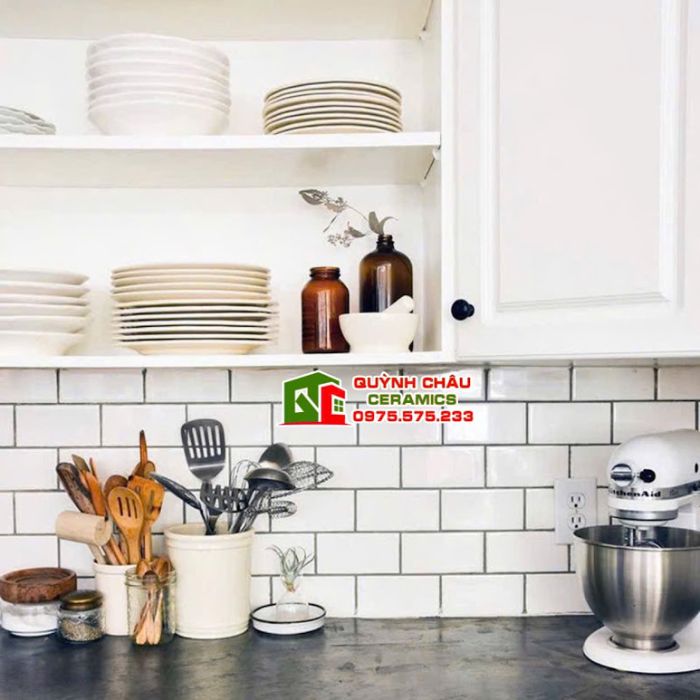 Gạch thẻ 10x20cm trắng mờ vát cạnh