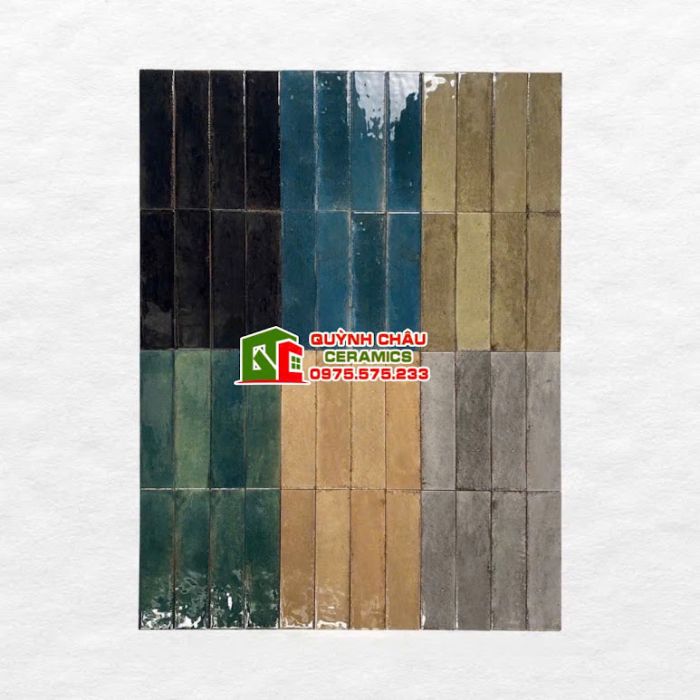 Gạch thẻ gợn sóng 6x24cm màu vàng nâu hiệu ứng