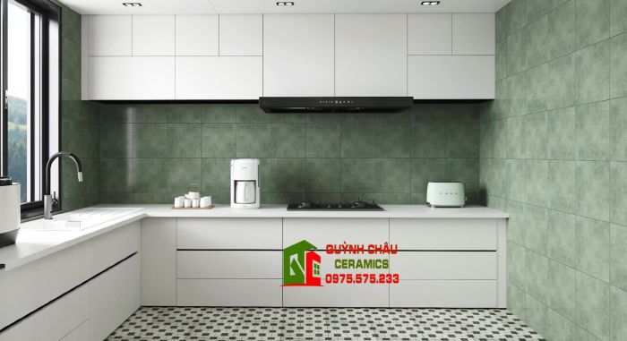 Gạch 30x30 bông cổ điển hình học xanh trắng xám