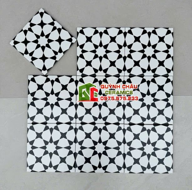 Gạch bông cánh sao đen trắng 20x20 cm
