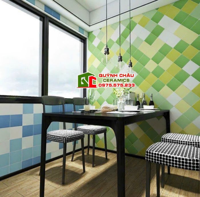 Gạch thẻ trung quốc 10x10 màu xanh đậm bóng