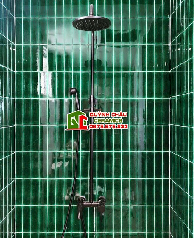 Mẫu gạch thẻ 6x20 men rạn xanh bóng