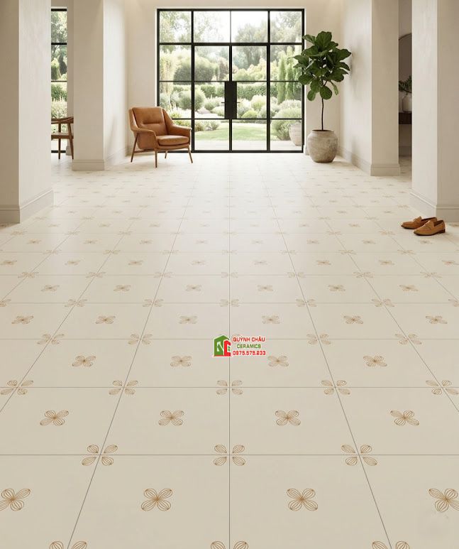 Gạch bông trang trí 40x40 màu kem nhạt hoạ tiết tối giản