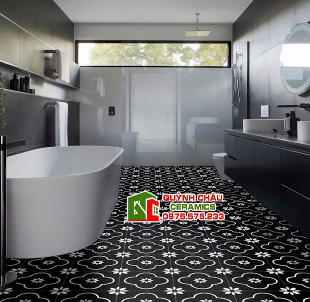 Gạch bông 20x20 hoa mai đen trắng đẹp