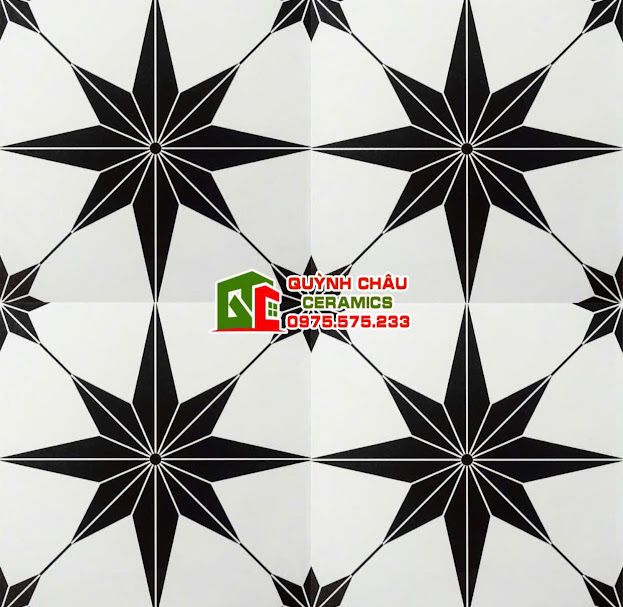 Gạch bông hình cánh sao đen trắng 20x20 cm