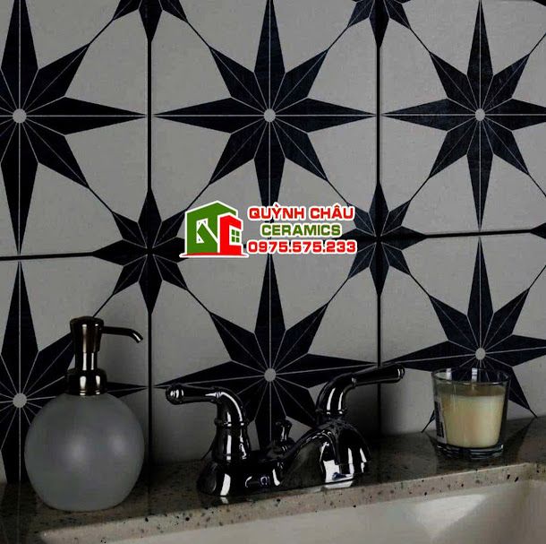 Gạch bông hình cánh sao đen trắng 20x20 cm