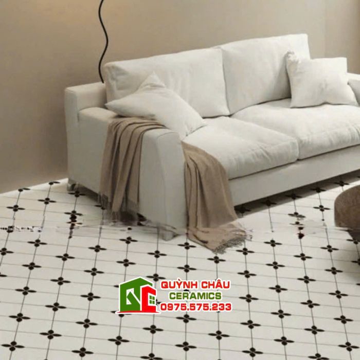 Gạch bông hoa văn trắng đen lát nền 20x20 xương đá