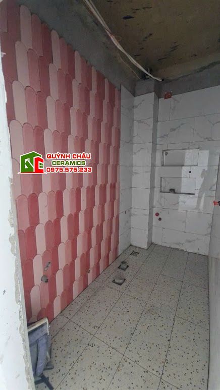 Gạch thẻ lông vũ màu hồng đậm gợn sóng