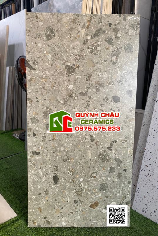 Gạch terrazzo 60x120 hạt đá lớn đẹp Veneziano Olive ấn độ