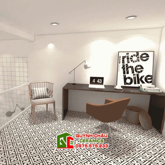 Gạch bông lát nền hoa văn đen trắng 20x20 bề mặt mờ