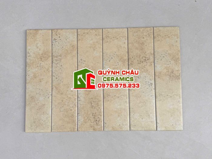 Gạch thẻ giả cổ màu trứng cút 75x300 mờ hiệu ứng