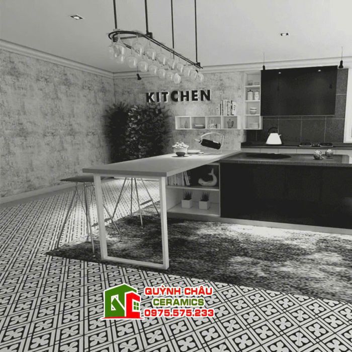Gạch bông lát nền hoa văn đen trắng 20x20 bề mặt mờ