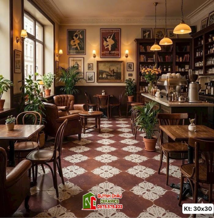 Gạch bông 20x20 hoa văn đỏ cổ điển