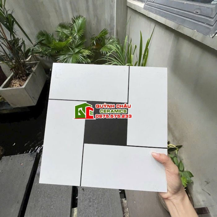 Gạch bông hoa văn vuông trắng đen hình thẻ 30x30 cm