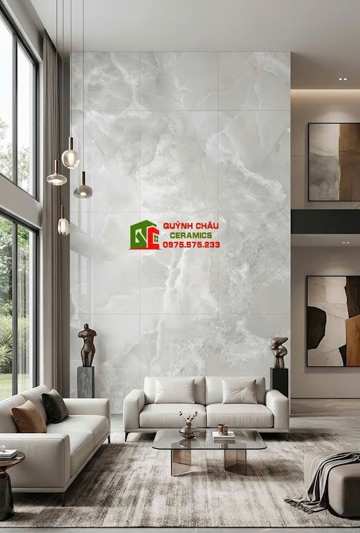 Gạch lát nền 60x120 bóng kính Onyx vân đá xanh xám nhạt