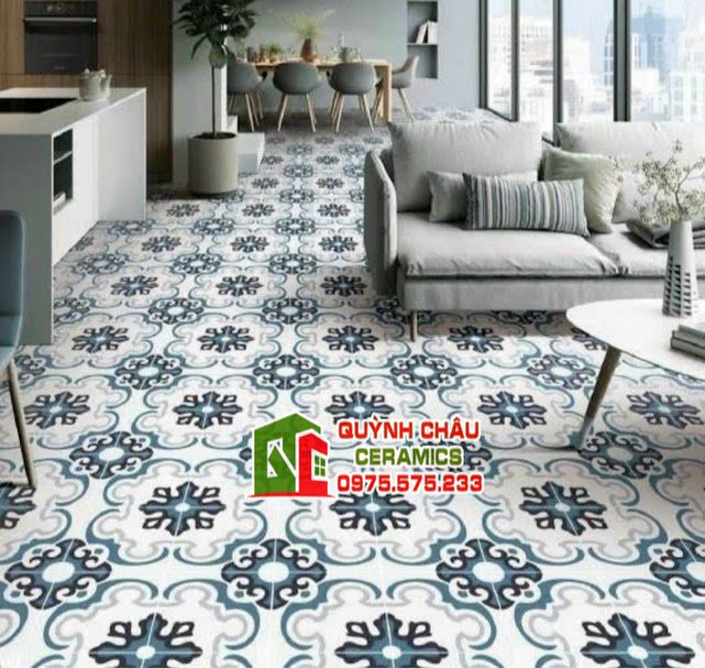 Gạch hoa xanh 20x20 bông hoạ tiết