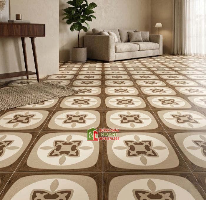 Gạch bông trang trí 40x40 hoạ tiết gỗ vân giả cổ