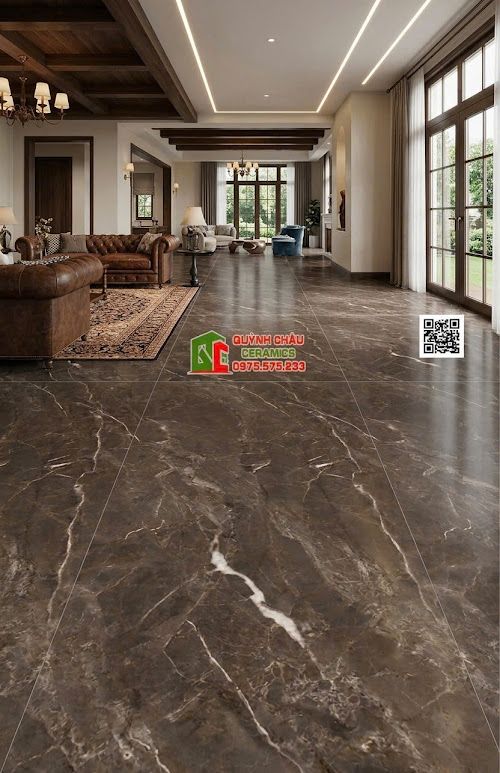 Gạch ốp lát ấn độ 60x120 màu nâu đậm vân đá bóng kính