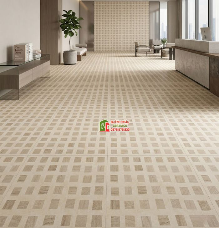Gạch bông lát nền 40x40 ô vuông caro vân gỗ