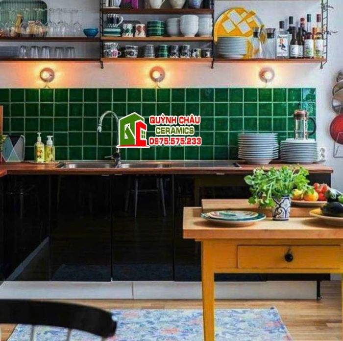 Gạch thẻ trung quốc 10x10 màu xanh đậm bóng
