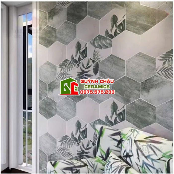 Gạch lục giác trang trí hoa văn lá cây