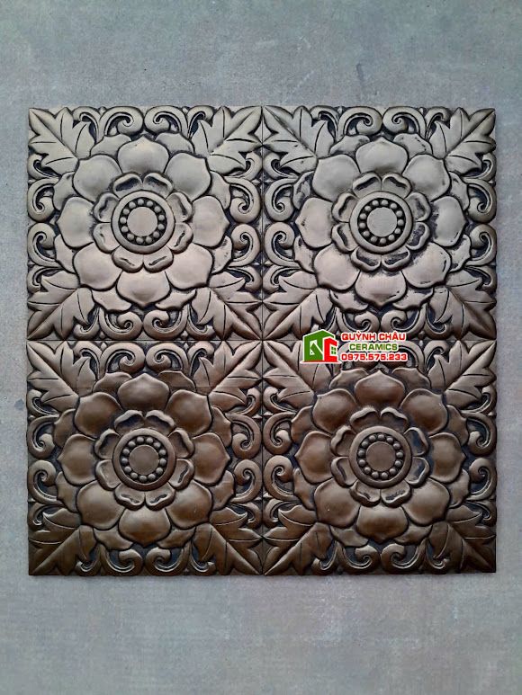 Gạch phù điêu hoa hồng bê tông màu giả cổ 40x40cm 