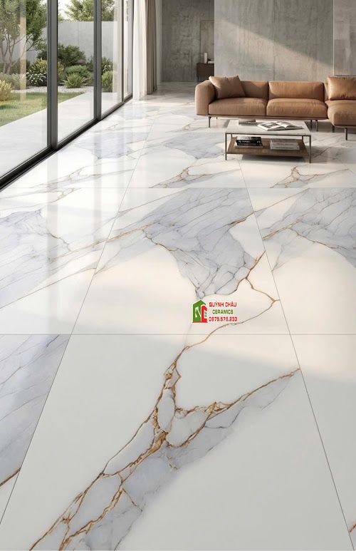 Gạch ốp lát ấn độ 60x120 màu trắng vân đá cẩm thạch sang trọng