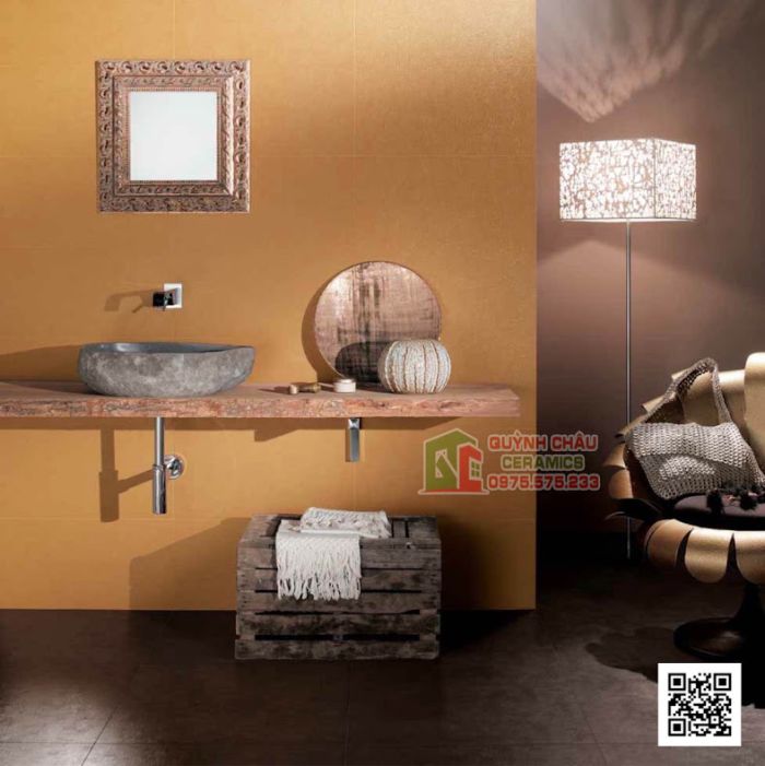 Gạch Italia 60x60 mờ sọc caro màu cam đất nung kim tuyến cao cấp
