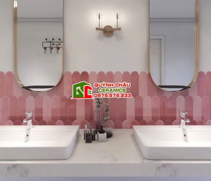 Gạch thẻ lông vũ màu hồng đậm gợn sóng