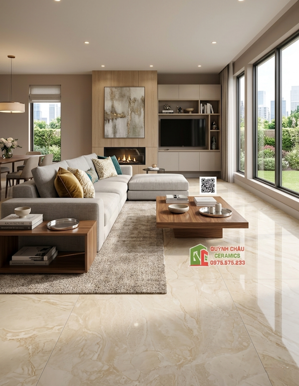 Gạch lát nền ấn độ 60x120 bóng kính vàng kem vân đá sang trọng