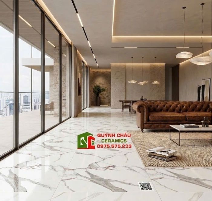 Gạch bóng kính 60x120 vân đá Marble xám khói nâu đỏ