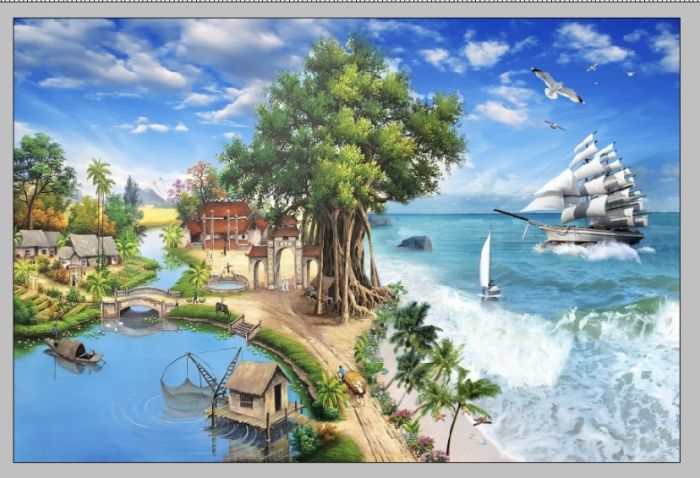Gạch tranh thuận buồm xuôi gió thiên nhiên 