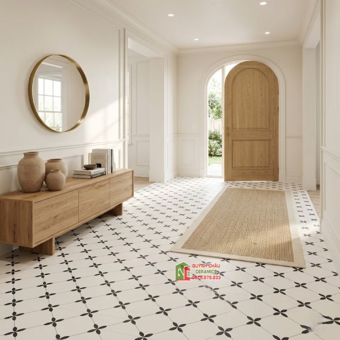 Gạch bông trắng đen cổ điển kích thước 40x40cm