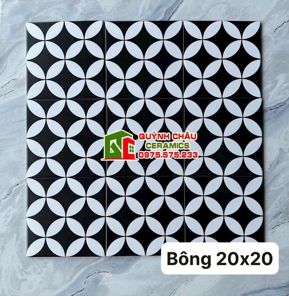 Gạch bông 20x20 đồng tiền hoa văn đen trắng