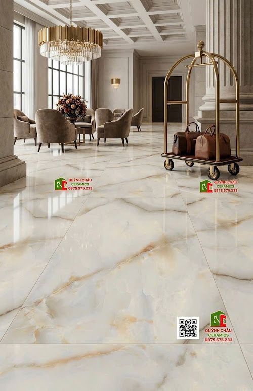 Gạch ốp lát 60x120 bóng kính kem vân đá Marble ấn độ