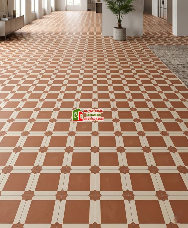 Gạch bông giả cổ hoạ tiết ô vuông màu đỏ 40x40cm  