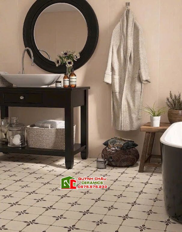 Gạch bông cổ điển 30x30 hoa thị trắng đen
