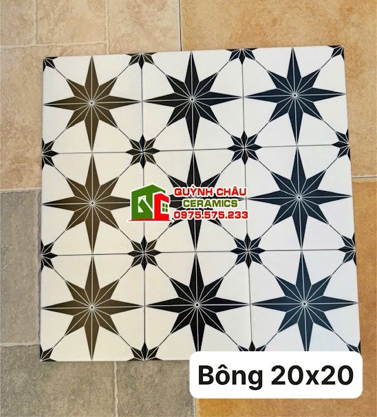 Gạch bông hình cánh sao đen trắng 20x20 cm