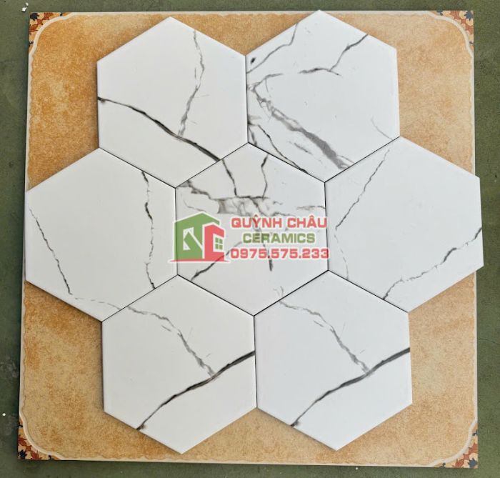  Gạch lục giác trắng mờ vân nhẹ