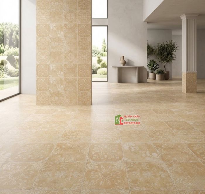 Gạch bông trung quốc 40x40 vàng kem hoạ tiết cổ điển