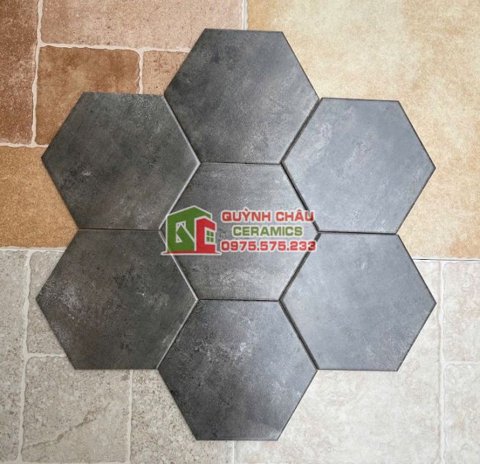 Gạch lục giác xám đen vân xi măng đậm