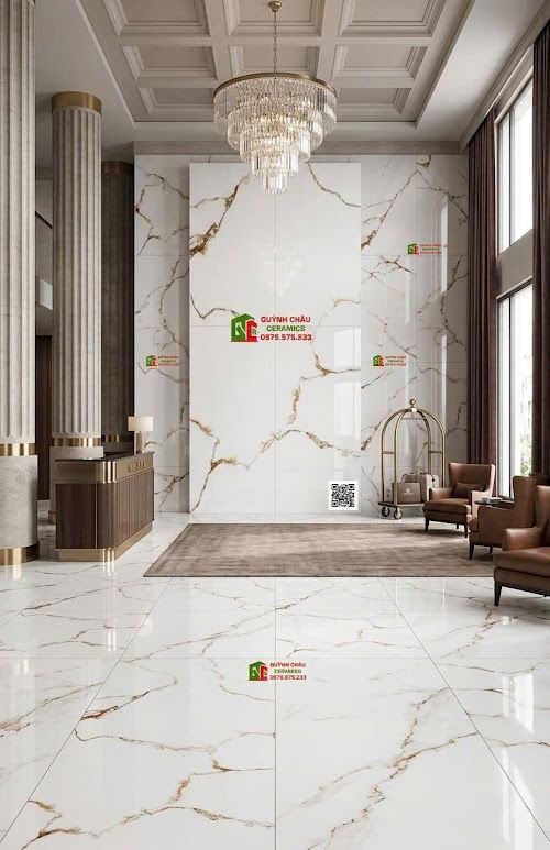 Gạch ốp lát ấn độ 60x120 trắng vân vàng bóng kính