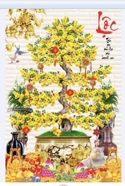 Gạch tranh cây hoa mai vàng